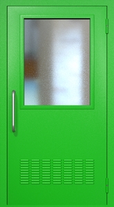Однопольная техническая дверь RAL 6038 с широким стеклопакетом (ручка-скоба, вентиляция) Однопольная техническая дверь RAL 6038 с широким стеклопакетом (ручка-скоба, вентиляция)