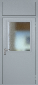 Однопольная техническая дверь RAL 7040 с широким стеклопакетом (фрамуга)