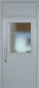 Однопольная техническая дверь RAL 7040 с широким стеклопакетом (ручка-скоба, фрамуга)