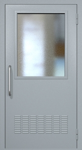 Однопольная техническая дверь RAL 7040 с широким стеклопакетом (ручка-скоба, вентиляция)