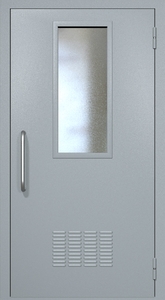 Однопольная техническая дверь RAL 7040 с узким стеклопакетом (ручка-скоба, вентиляция)