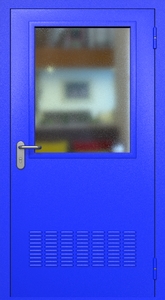 Однопольная техническая стальная дверь RAL 5002 с широким стеклопакетом (вентиляция)