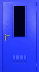 Однопольная техническая стальная дверь RAL 5002 с узким стеклопакетом (вентиляция) Однопольная техническая стальная дверь RAL 5002 с узким стеклопакетом (вентиляция)