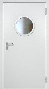 Однопольная противопожарная дверь ei60 RAL 9003 с круглым стеклопакетом Однопольная противопожарная дверь ei60 RAL 9003 с круглым стеклопакетом