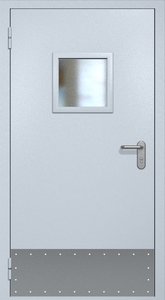 Однопольная противопожарная дверь ei60 RAL 7035 с квадратным стеклопакетом (узкий отбойник 2 шт)