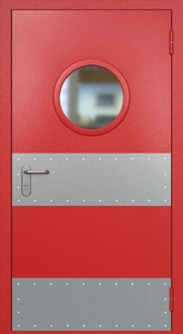 Однопольная противопожарная дверь ei60 RAL 3000 с круглым стеклопакетом (узкий отбойник 2 шт) Однопольная противопожарная дверь ei60 RAL 3000 с круглым стеклопакетом (узкий отбойник 2 шт)