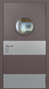 Однопольная противопожарная дверь ei60 RAL 8017 с круглым стеклопакетом (узкий отбойник 4 шт)