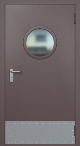 Однопольная противопожарная дверь ei60 RAL 8017 с круглым стеклопакетом (узкий отбойник 1 шт) Однопольная противопожарная дверь ei60 RAL 8017 с круглым стеклопакетом (узкий отбойник 1 шт)