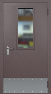 Однопольная противопожарная дверь ei60 RAL 8017 с узким стеклопакетом (узкий отбойник 1 шт)