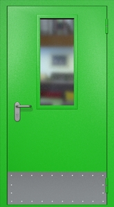 Однопольная противопожарная дверь ei60 RAL 6038 с узким стеклопакетом (узкий отбойник 2 шт)