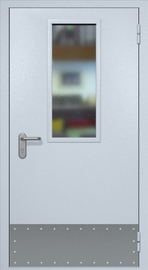 Однопольная противопожарная дверь ei60 RAL 7035 с узким стеклопакетом (узкий отбойник 1 шт)