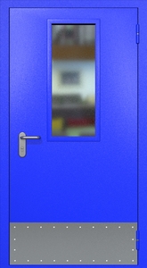 Однопольная противопожарная дверь ei60 RAL 5002 с узким стеклопакетом (узкий отбойник 1 шт)