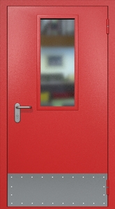 Однопольная противопожарная дверь ei60 RAL 3000 с узким стеклопакетом (узкий отбойник 1 шт)