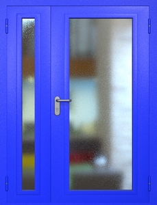 Полуторная противопожарная дверь eiw60 RAL 5002 с максимальным остеклением (обе створки) Полуторная противопожарная дверь eiw60 RAL 5002 с максимальным остеклением (обе створки)