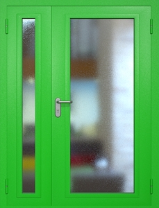 Полуторная противопожарная дверь eiw60 RAL 6038 с максимальным остеклением (обе створки) Полуторная противопожарная дверь eiw60 RAL 6038 с максимальным остеклением (обе створки)