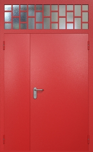 Полуторная противопожарная дверь ei60 RAL 3000 (фрамуга со стеклопакетом и решеткой) Полуторная противопожарная дверь ei60 RAL 3000 (фрамуга со стеклопакетом и решеткой)