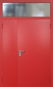 Полуторная противопожарная дверь ei60 RAL 3000 (фрамуга со стеклопакетом)