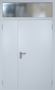 Полуторная противопожарная дверь ei60 RAL 7035 (фрамуга со стеклопакетом)