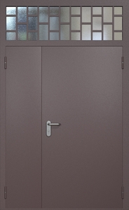 Полуторная противопожарная дверь ei60 RAL 8017 (фрамуга со стеклопакетом и решеткой)