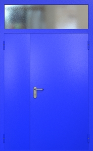 Полуторная противопожарная дверь ei60 RAL 5002 (фрамуга со стеклопакетом) Полуторная противопожарная дверь ei60 RAL 5002 (фрамуга со стеклопакетом)