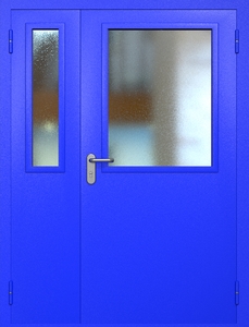 Полуторная противопожарная дверь ei60 RAL 5002 с широкими стеклопакетами Полуторная противопожарная дверь ei60 RAL 5002 с широкими стеклопакетами