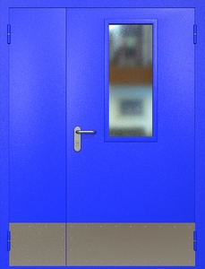 Полуторная противопожарная дверь ei60 RAL 5002 с узким стеклопакетом (отбойник)