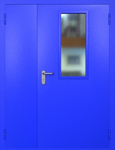 Полуторная противопожарная дверь ei60 RAL 5002 с узким стеклопакетом