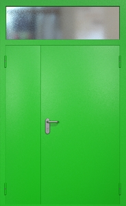 Полуторная противопожарная дверь ei60 RAL 6038 (фрамуга со стеклопакетом)