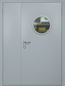 Полуторная противопожарная дверь ei60 RAL 7040 с круглым стеклопакетом