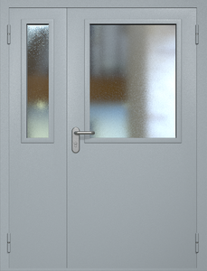 Полуторная противопожарная дверь ei60 RAL 7040 с широкими стеклопакетами