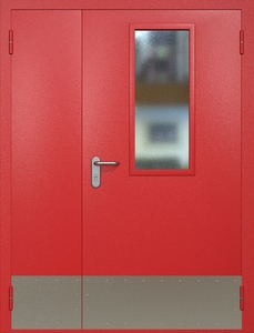 Полуторная противопожарная дверь ei60 RAL 3000 с узким стеклопакетом (отбойник)