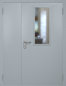 Полуторная противопожарная дверь ei60 RAL 7040 с узким стеклопакетом Полуторная противопожарная дверь ei60 RAL 7040 с узким стеклопакетом
