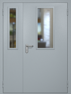 Полуторная противопожарная дверь ei60 RAL 7040 с узкими стеклопакетами