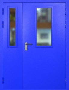 Полуторная противопожарная дверь eis60 RAL 5002 с узкими стеклопакетами