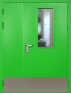 Полуторная противопожарная дверь eis60 RAL 6038 с узким стеклопакетом (отбойник)