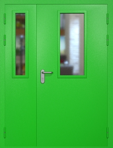 Полуторная противопожарная дверь eis60 RAL 6038 с узкими стеклопакетами Полуторная противопожарная дверь eis60 RAL 6038 с узкими стеклопакетами