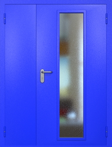 Полуторная противопожарная дверь eiw60 RAL 5002 с длинным узким стеклопакетом