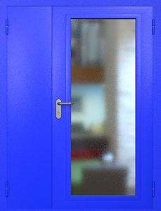 Полуторная противопожарная дверь eiw60 RAL 5002 с максимальным остеклением