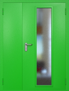 Полуторная противопожарная дверь eiw60 RAL 6038 с длинным узким стеклопакетом