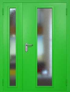 Полуторная противопожарная дверь eiw60 RAL 6038 с длинными узкими стеклопакетами