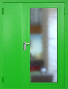 Полуторная противопожарная дверь eiw60 RAL 6038 с максимальным остеклением