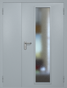 Полуторная противопожарная дверь eiw60 RAL 7040 с длинным узким стеклопакетом