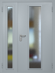 Полуторная противопожарная дверь eiw60 RAL 7040 с длинными узкими стеклопакетами