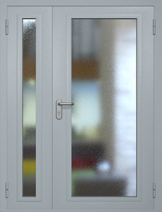 Полуторная противопожарная дверь eiw60 RAL 7040 с максимальным остеклением (обе створки)