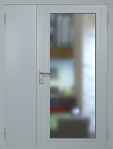 Полуторная противопожарная дверь eiw60 RAL 7040 с максимальным остеклением