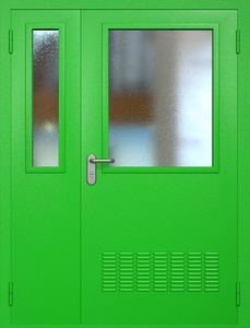 Полуторная техническая стальная дверь RAL 6038 с широкими стеклопакетами (вентиляция) Полуторная техническая стальная дверь RAL 6038 с широкими стеклопакетами (вентиляция)