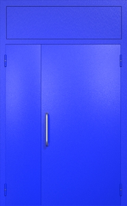 Полуторная техническая дверь RAL 5002 (ручка-скоба, фрамуга)