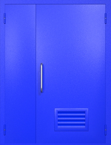 Полуторная техническая дверь RAL 5002 (ручка-скоба, вентиляция-жалюзи)