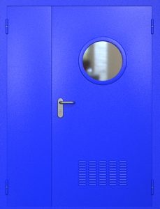 Полуторная техническая дверь RAL 5002 с круглым стеклопакетом (вентиляция) Полуторная техническая дверь RAL 5002 с круглым стеклопакетом (вентиляция)