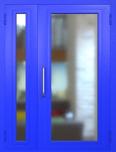 Полуторная техническая дверь RAL 5002 с максимальным остеклением (ручка-скоба, обе створки)